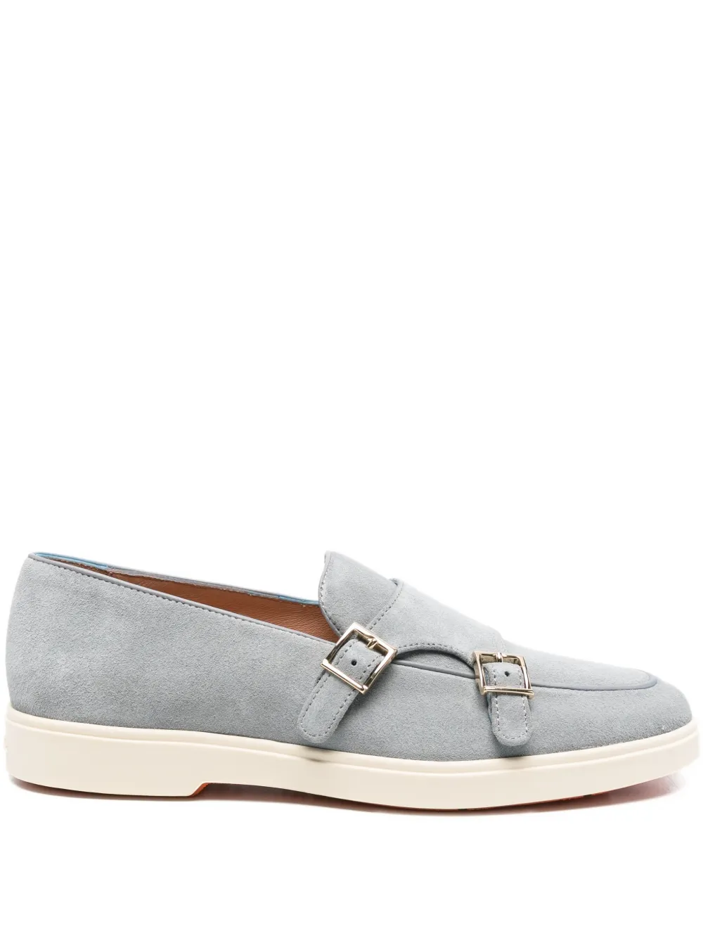 Santoni double-buckle suede loafers Blue