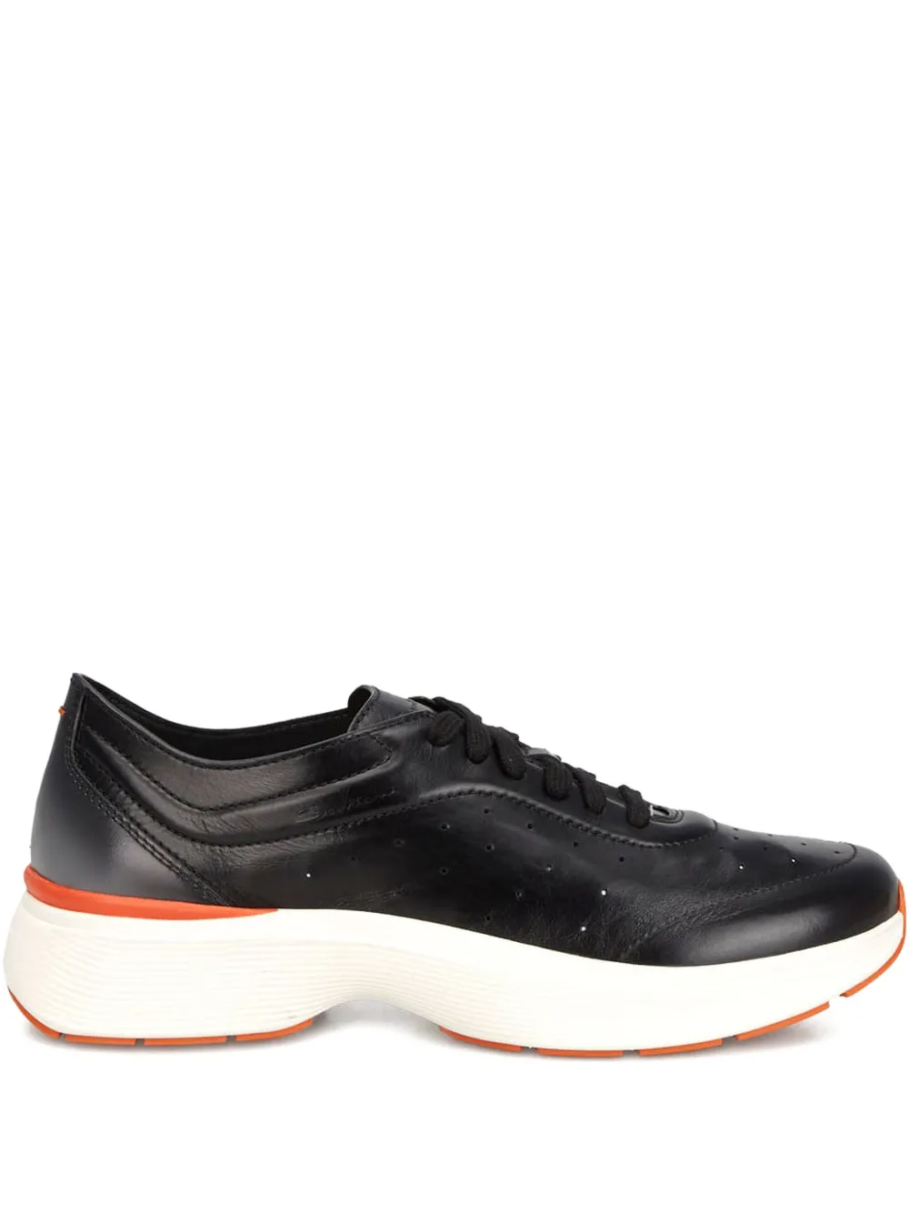 Santoni perforated leather low-top sneakers Black