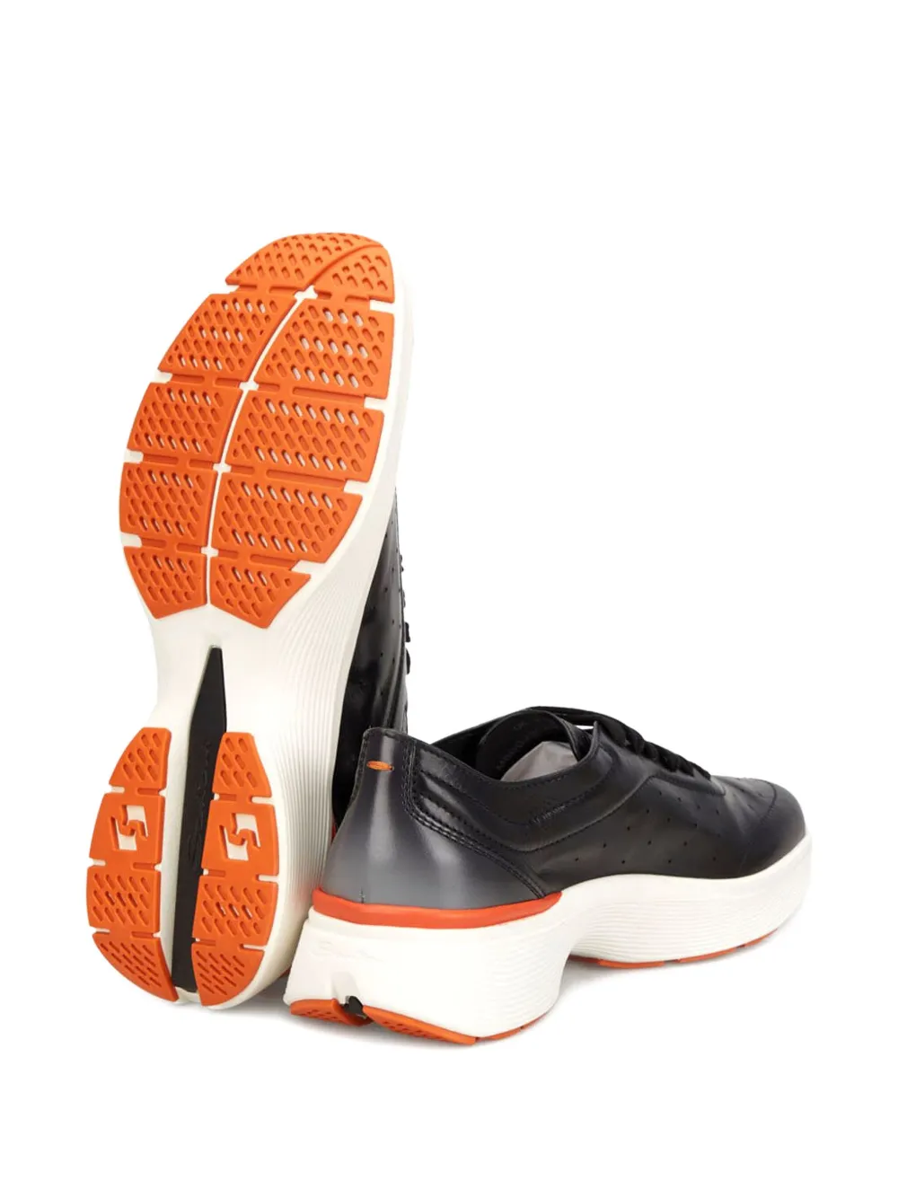 Santoni perforated leather low-top sneakers Black