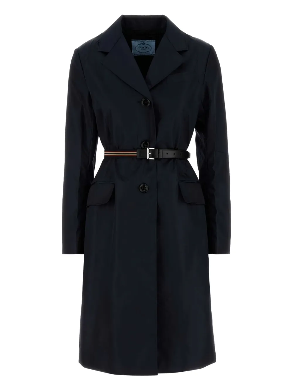 Prada belted panelled coat Blauw