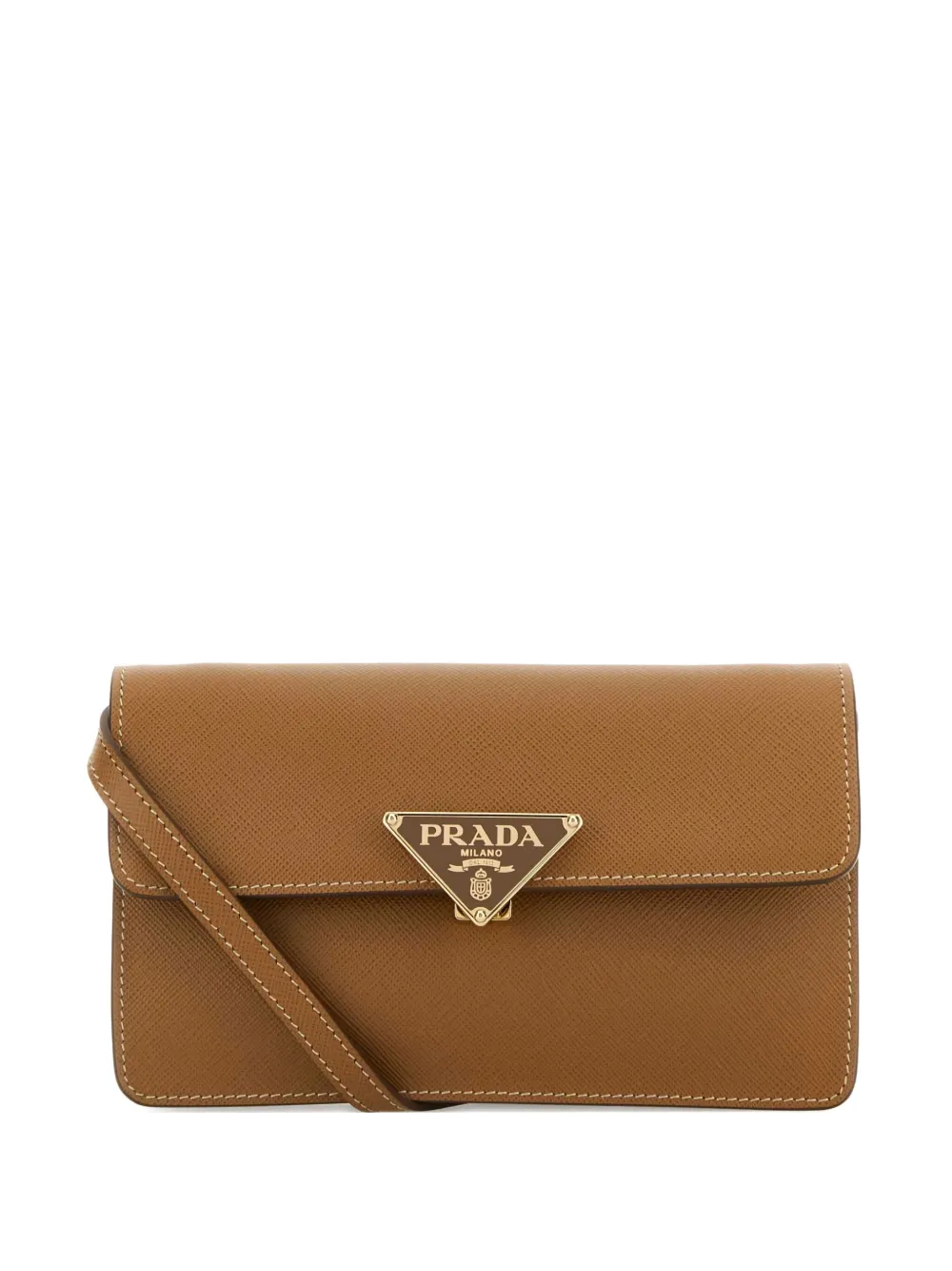 Prada logo-plaque leather mini bag Bruin