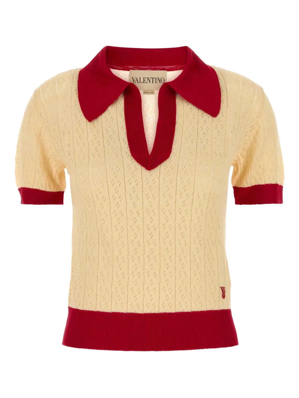Valentino Garavani two-tone knitted polo shirt Beige