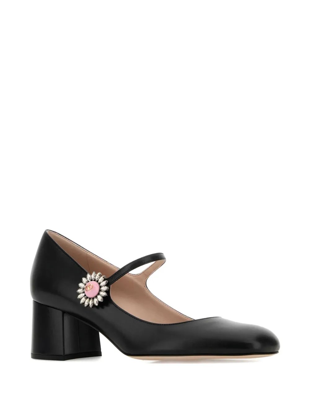 Valentino Leather Block Heel Pumps With Embellished Detail In Black