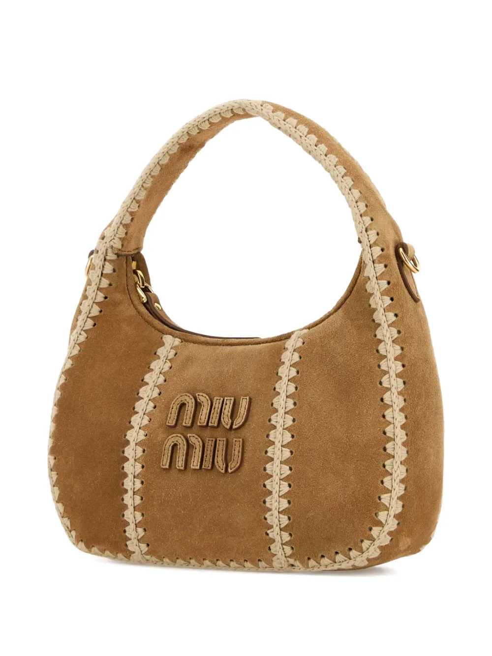 Miu Wander suede braided shoulder bag Bruin