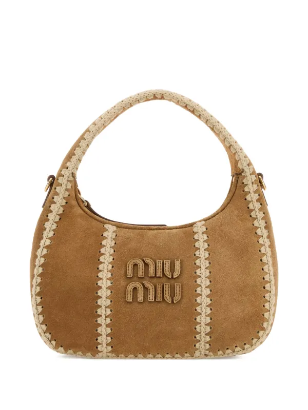 Miu Miu Wander Suede Braided Shoulder Bag in Brown