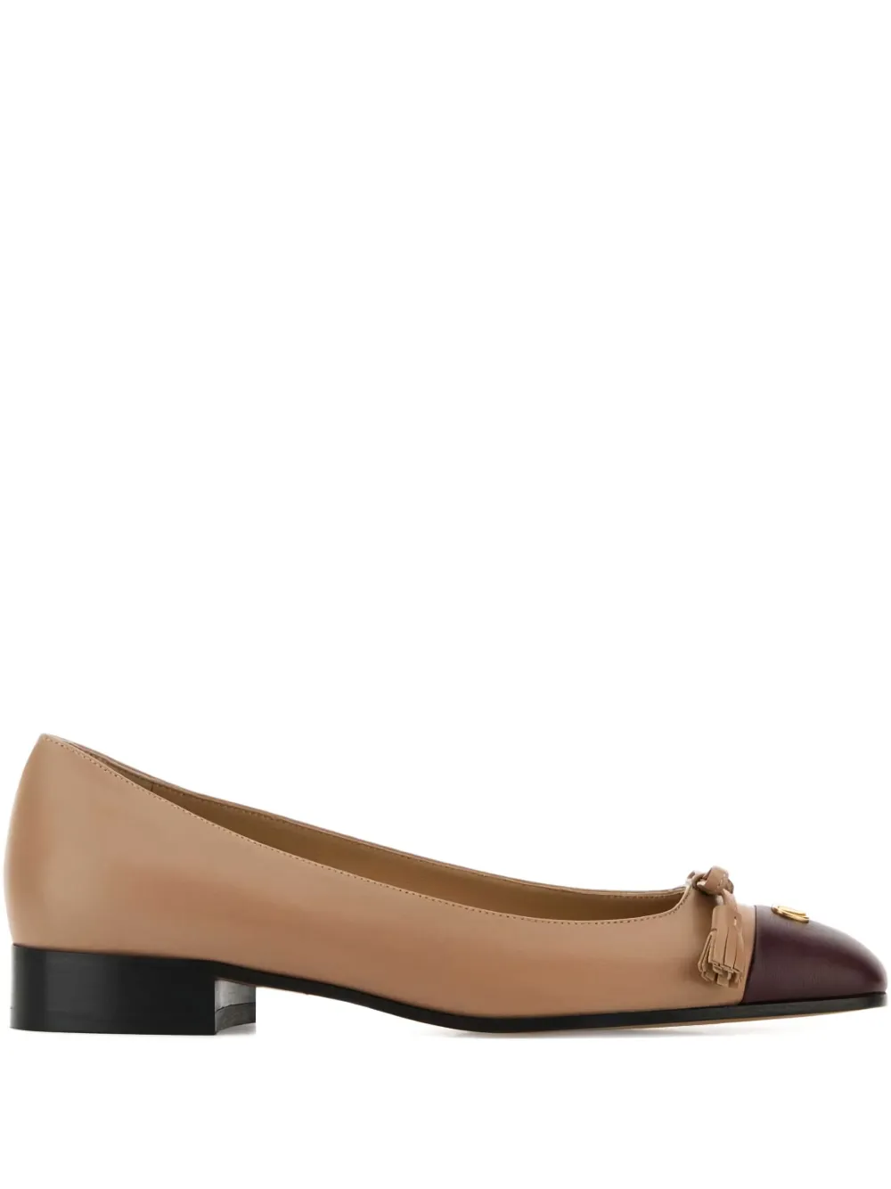 Valentino Garavani Vlogo Tassel-embellished Cap-toe Ballet Flats In Brown