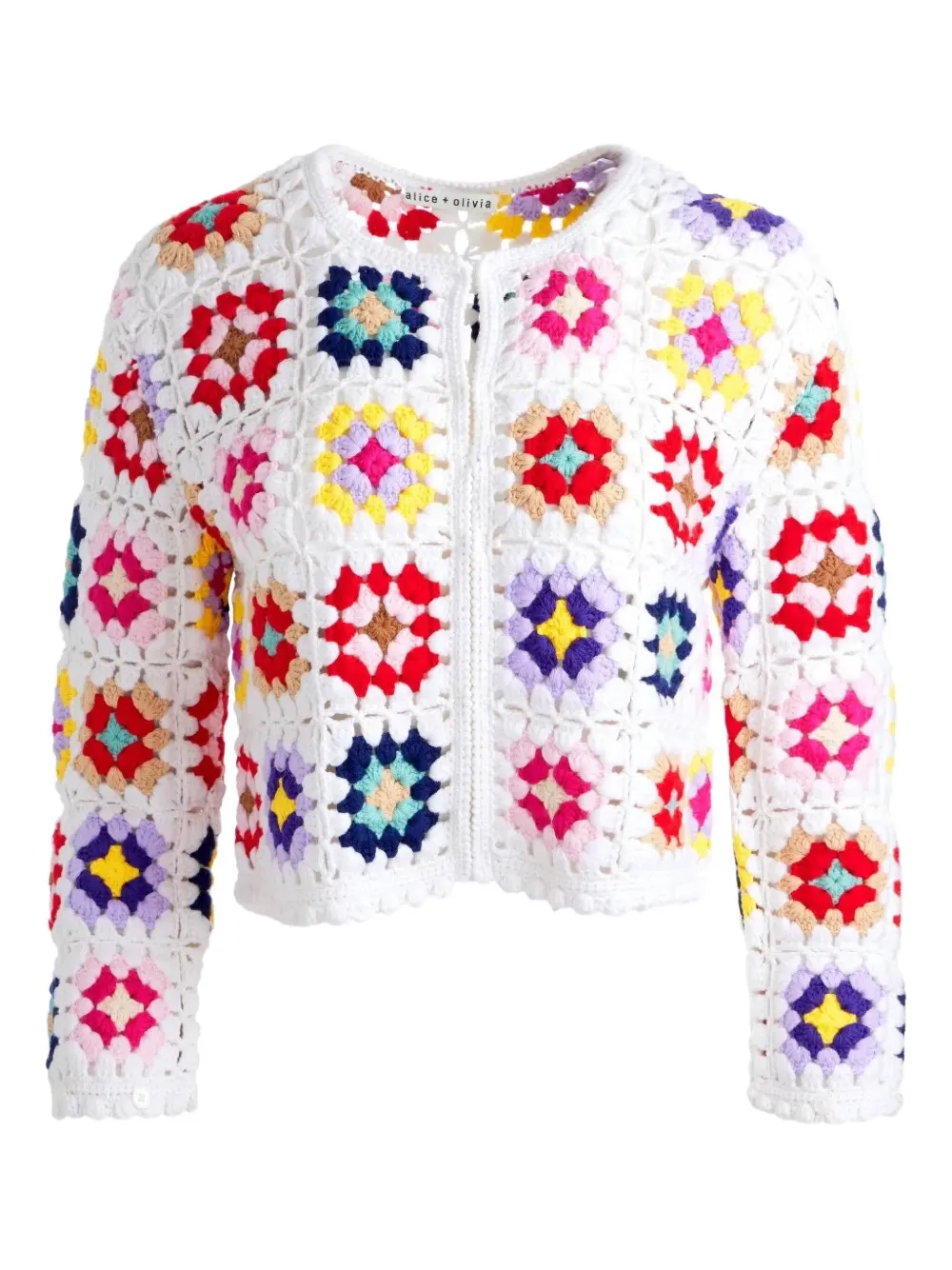 Alice And Olivia Anderson Crochet Square Cardigan In White