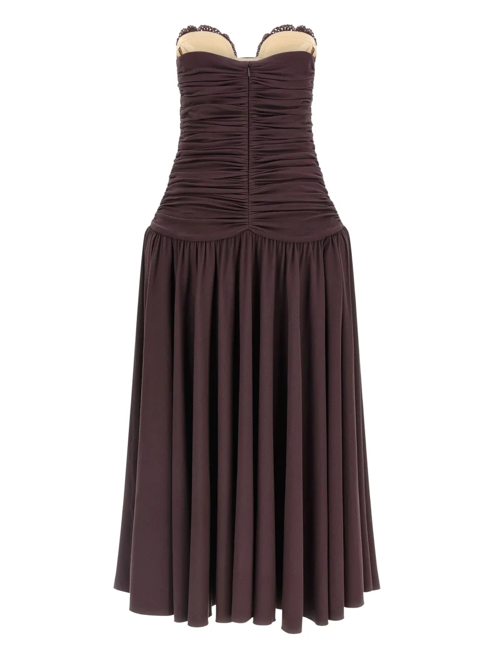 Magda Butrym Flared Skirt Lace Trim Ruched Dress