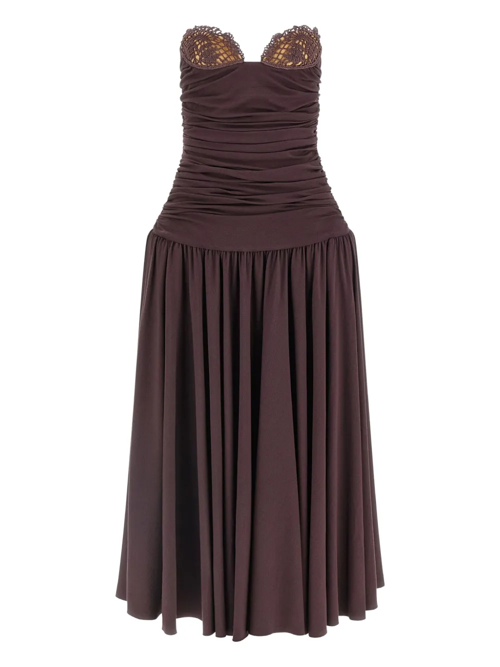 Magda Butrym crochet-lace draped midi dress - ブラウン Magda Butrym crochet-lace draped midi dress - ブラウン