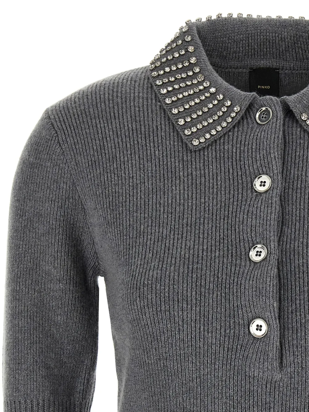 PINKO Top met korte mouwen en kristallen kraag Grijs