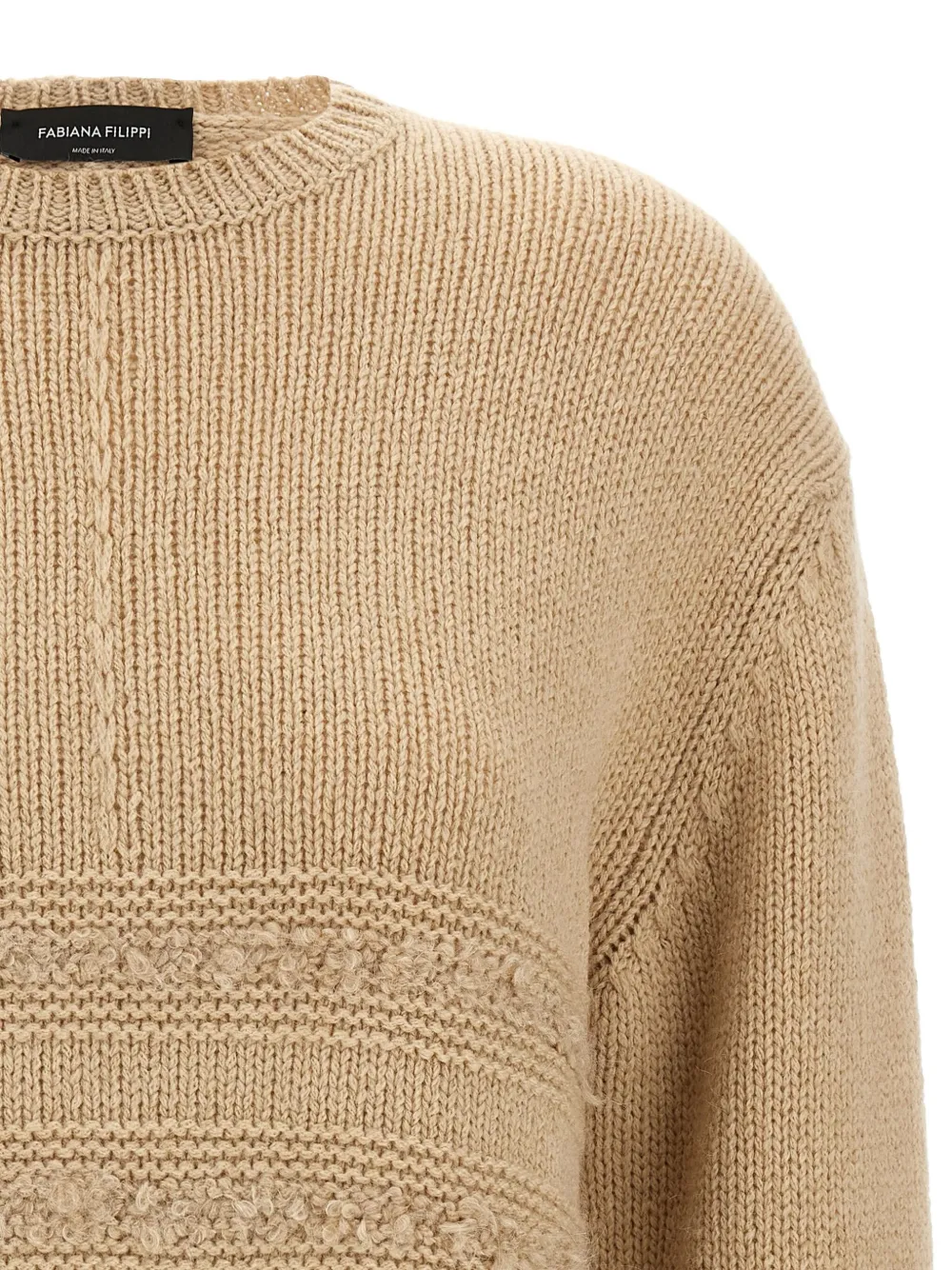Fabiana Filippi bouclé-insert crew-neck sweater Beige