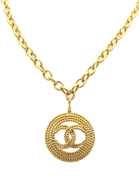 CHANEL Pre-Owned قلادة بدلاية مستديرة بشعار CC ومضفرة ومطلية بالذهب 1980-1990