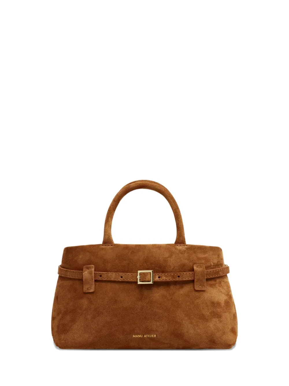 Manu Atelier mini buckle-strap suede tote bag Bruin