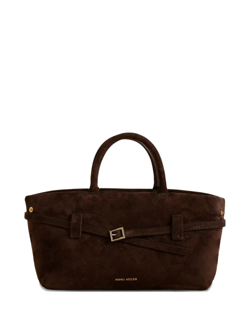 Manu Atelier Le Cambon 25 buckle-strap suede handbag Bruin