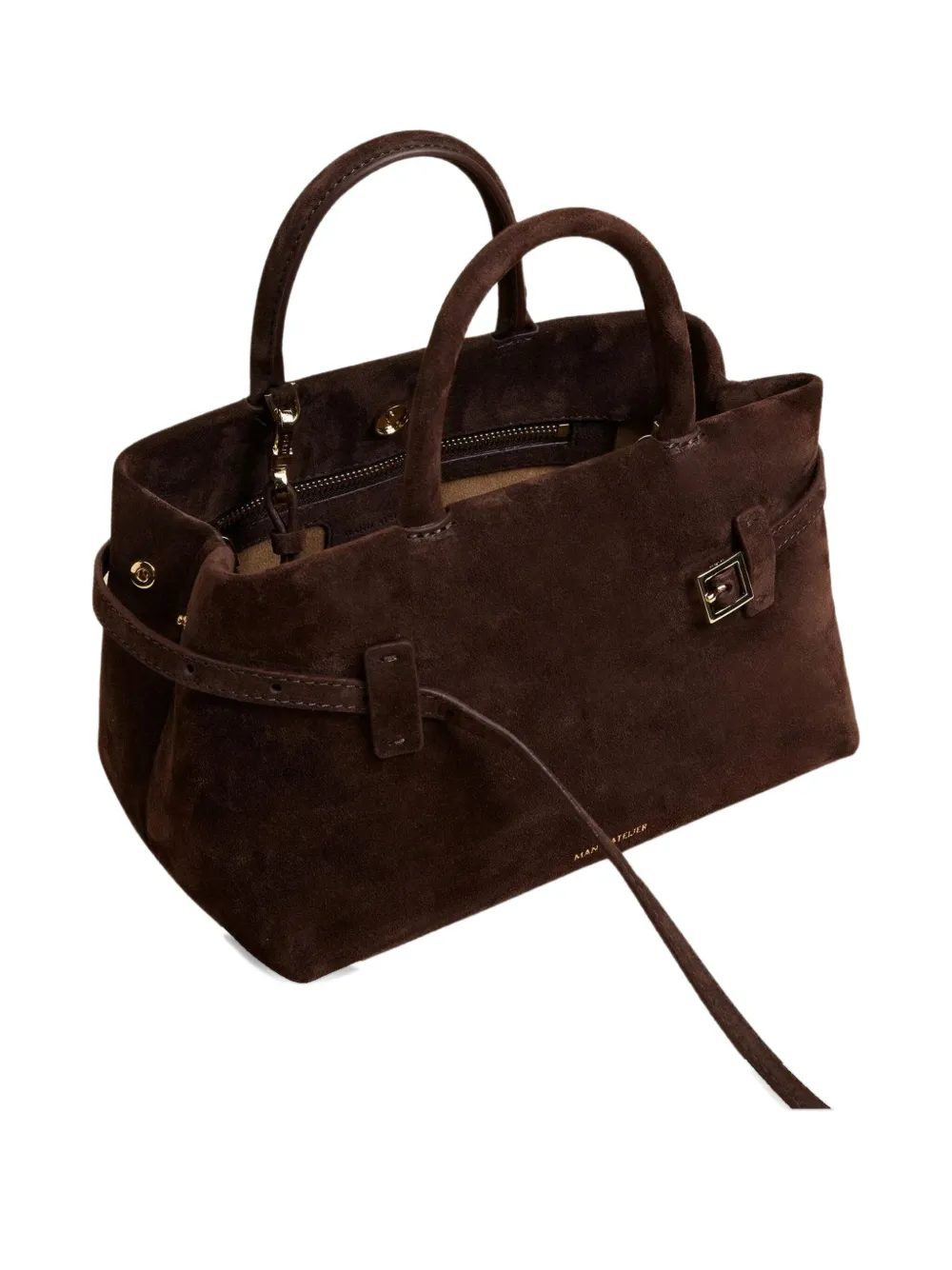 Manu Atelier Le Cambon 25 buckle-strap suede handbag Bruin