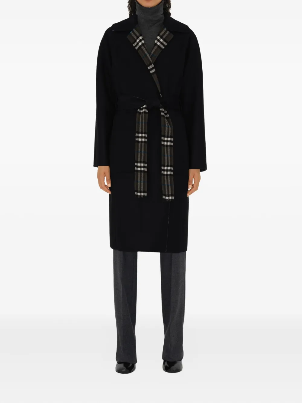 Burberry belted reversible wool coat Zwart