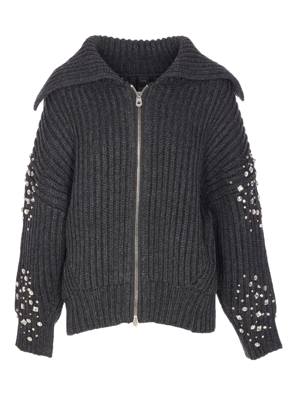 PINKO crystal-embellished ribbed cardigan Grijs