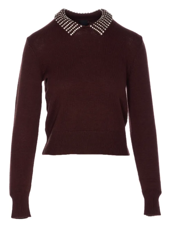 PINKO crystal-embellished crew-neck Sweater Brown FARFETCH