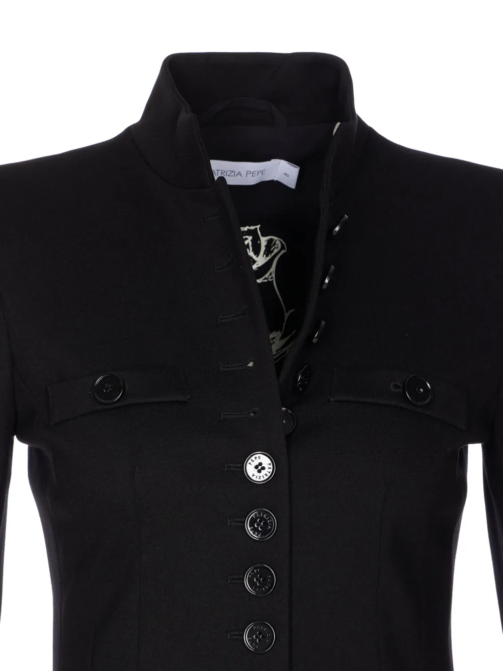 Patrizia Pepe mandarin-collar button-fastening fitted jacket Zwart
