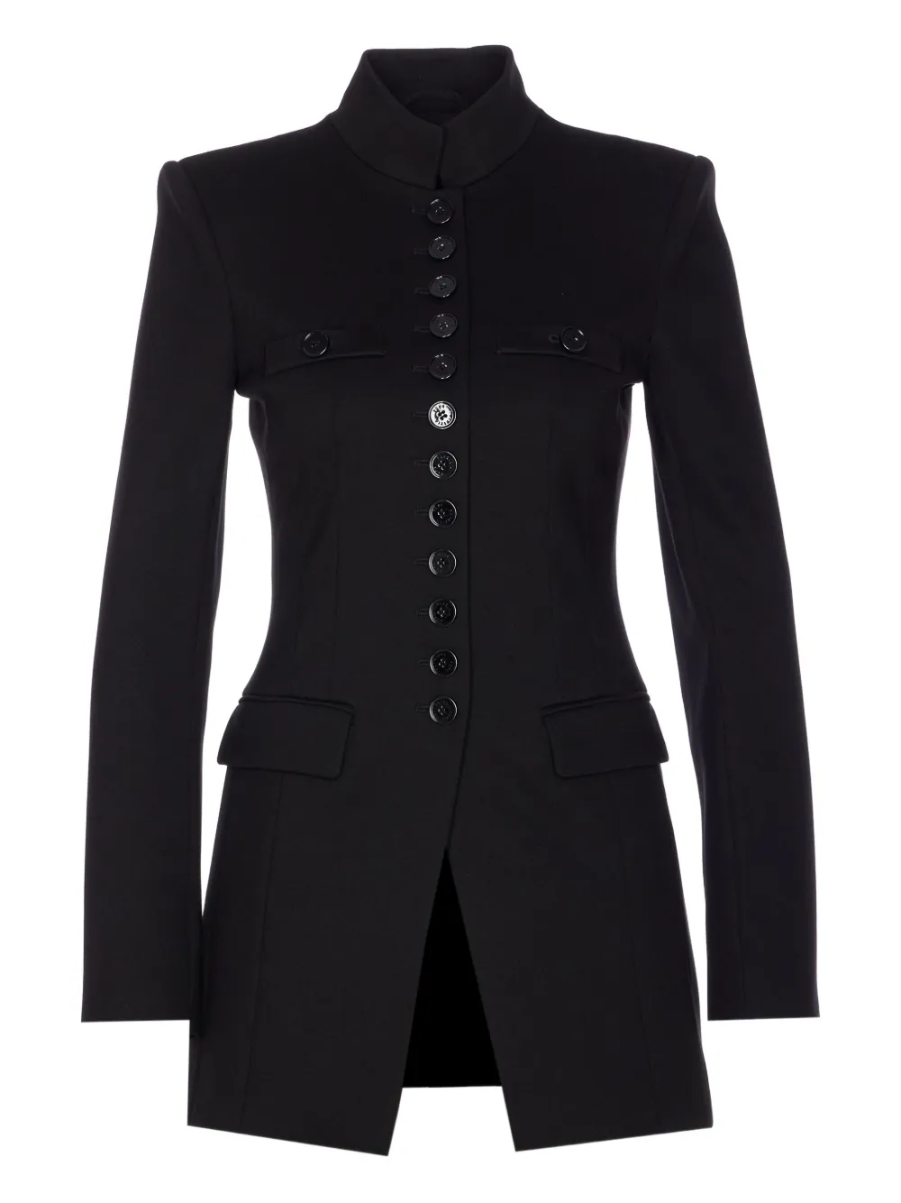 Patrizia Pepe mandarin-collar button-fastening fitted jacket Zwart