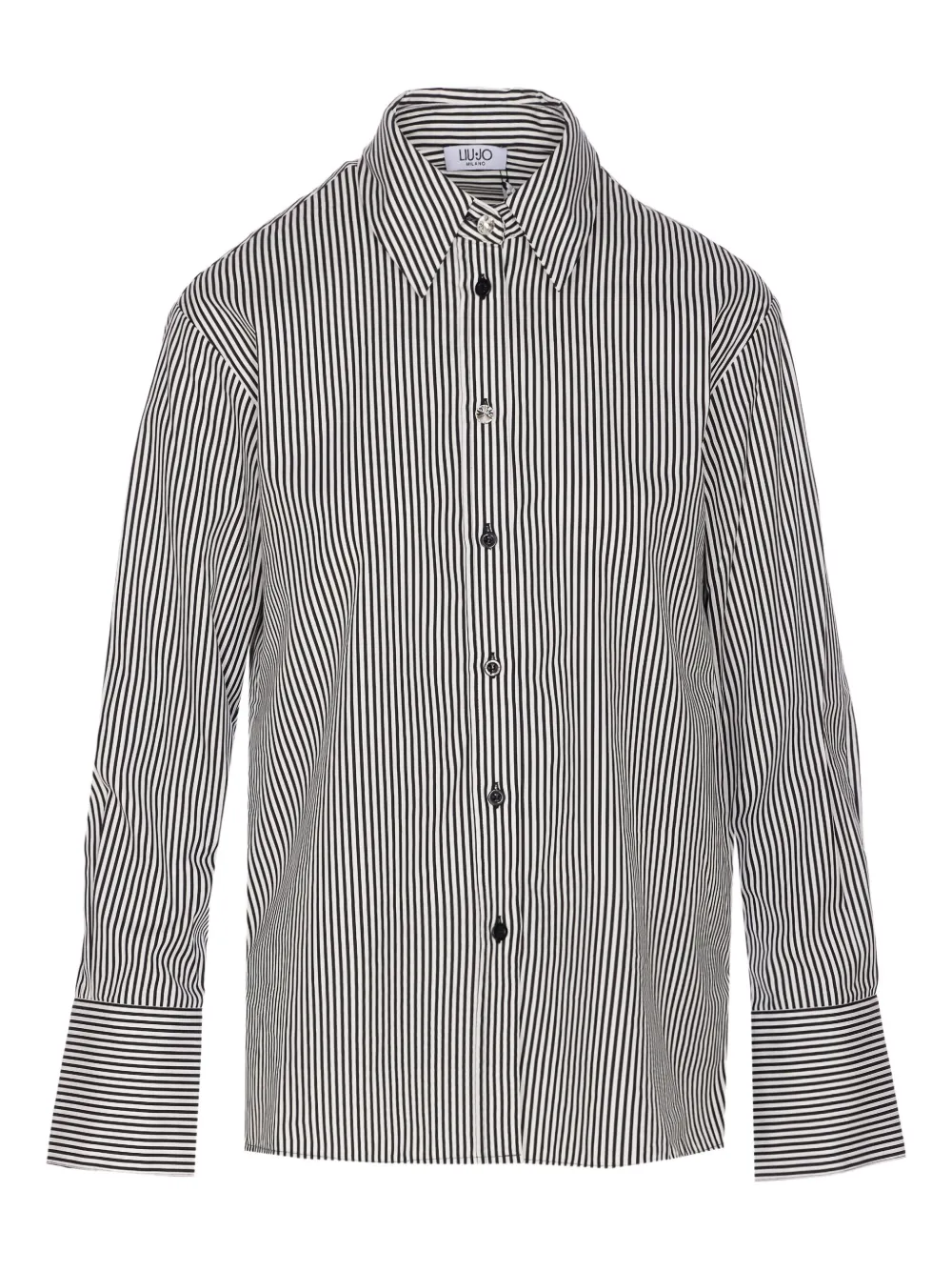 LIU JO striped crystal-button shirt Grijs