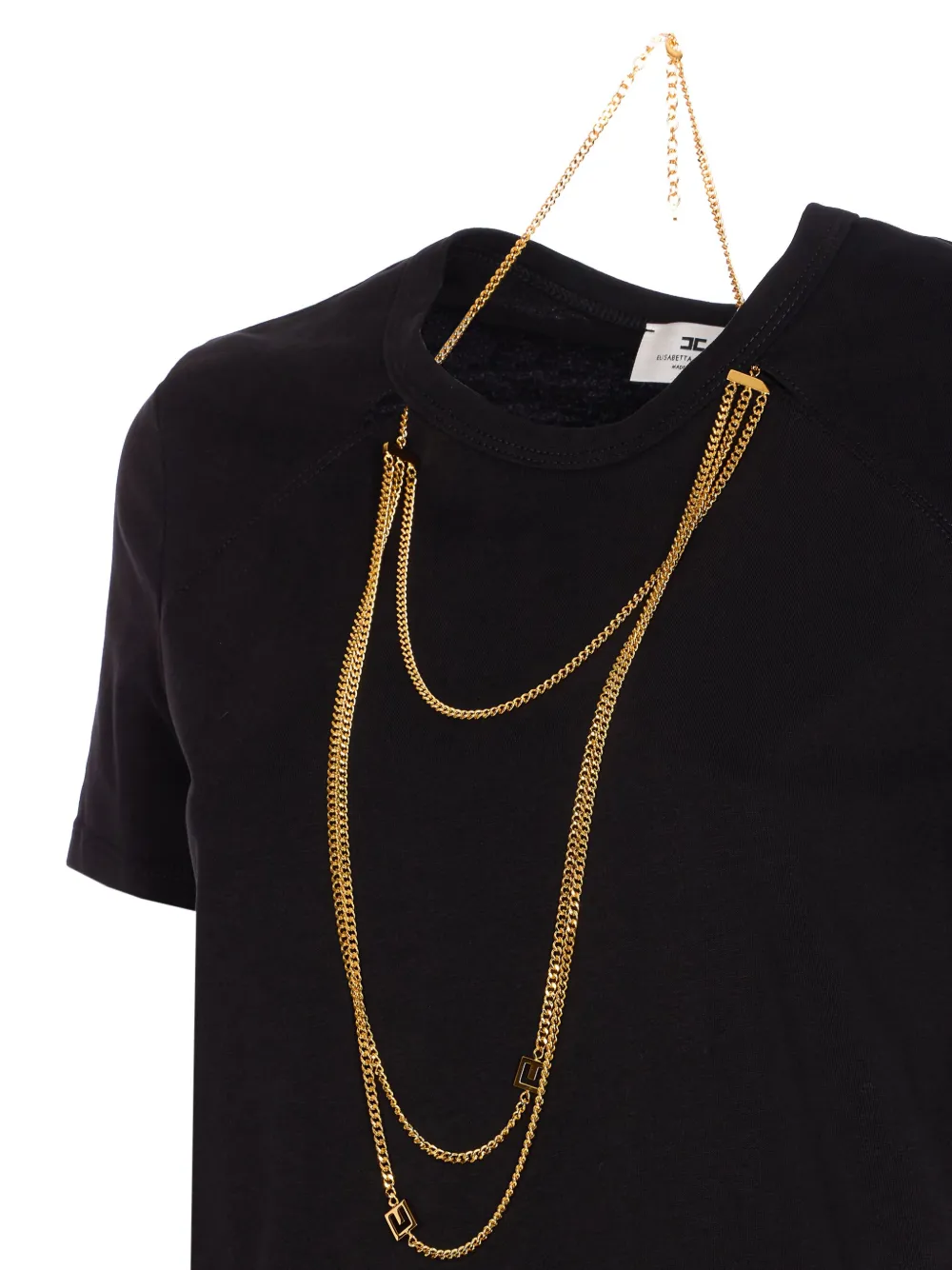 Elisabetta Franchi chain-embellished crew-neck T-shirt Zwart