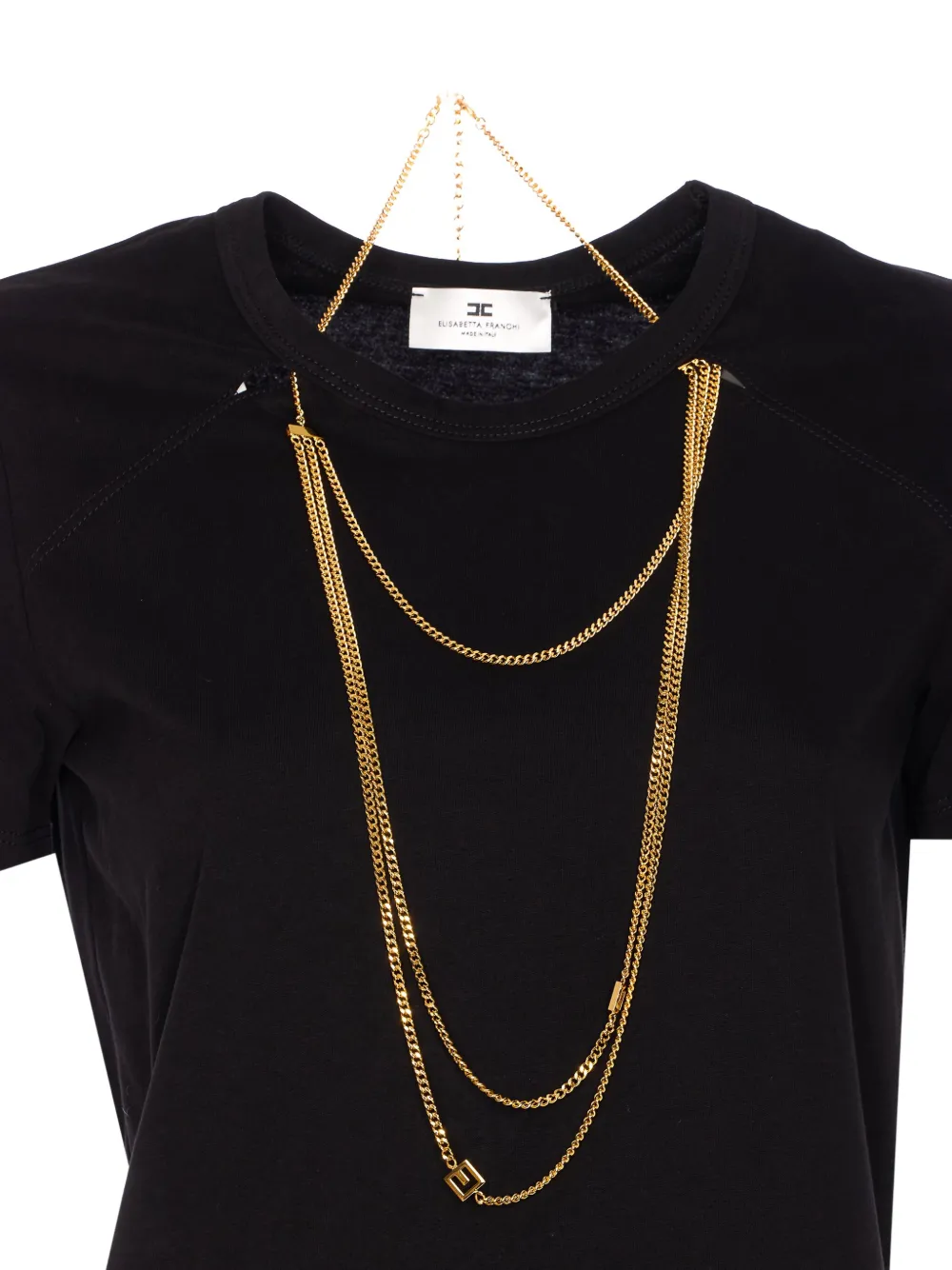 Elisabetta Franchi chain-embellished crew-neck T-shirt Zwart