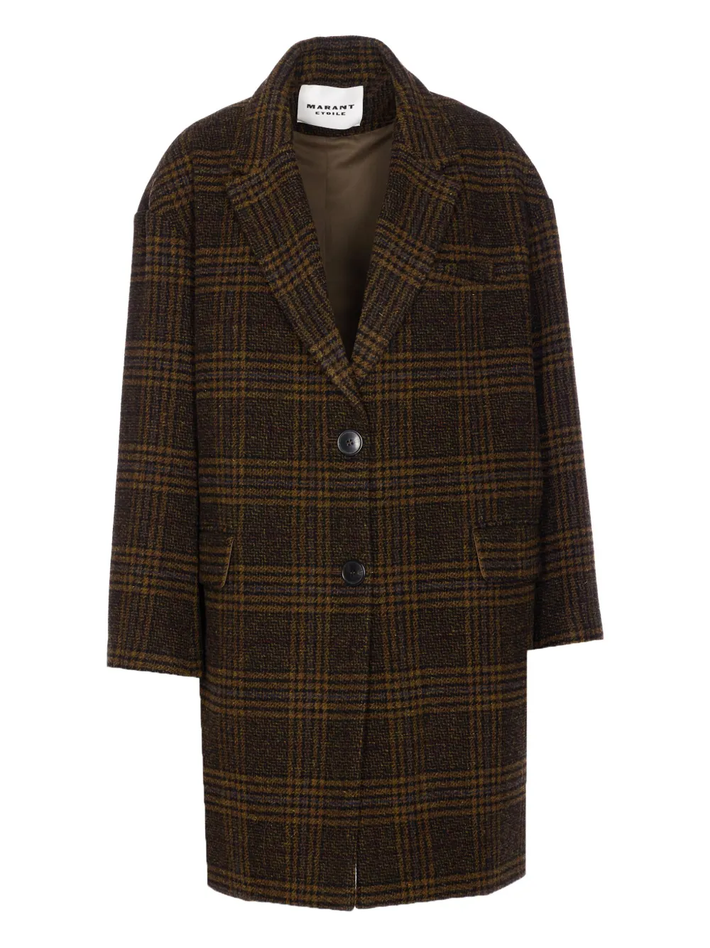 MARANT ÉTOILE checked V-neck wool single breasted coat