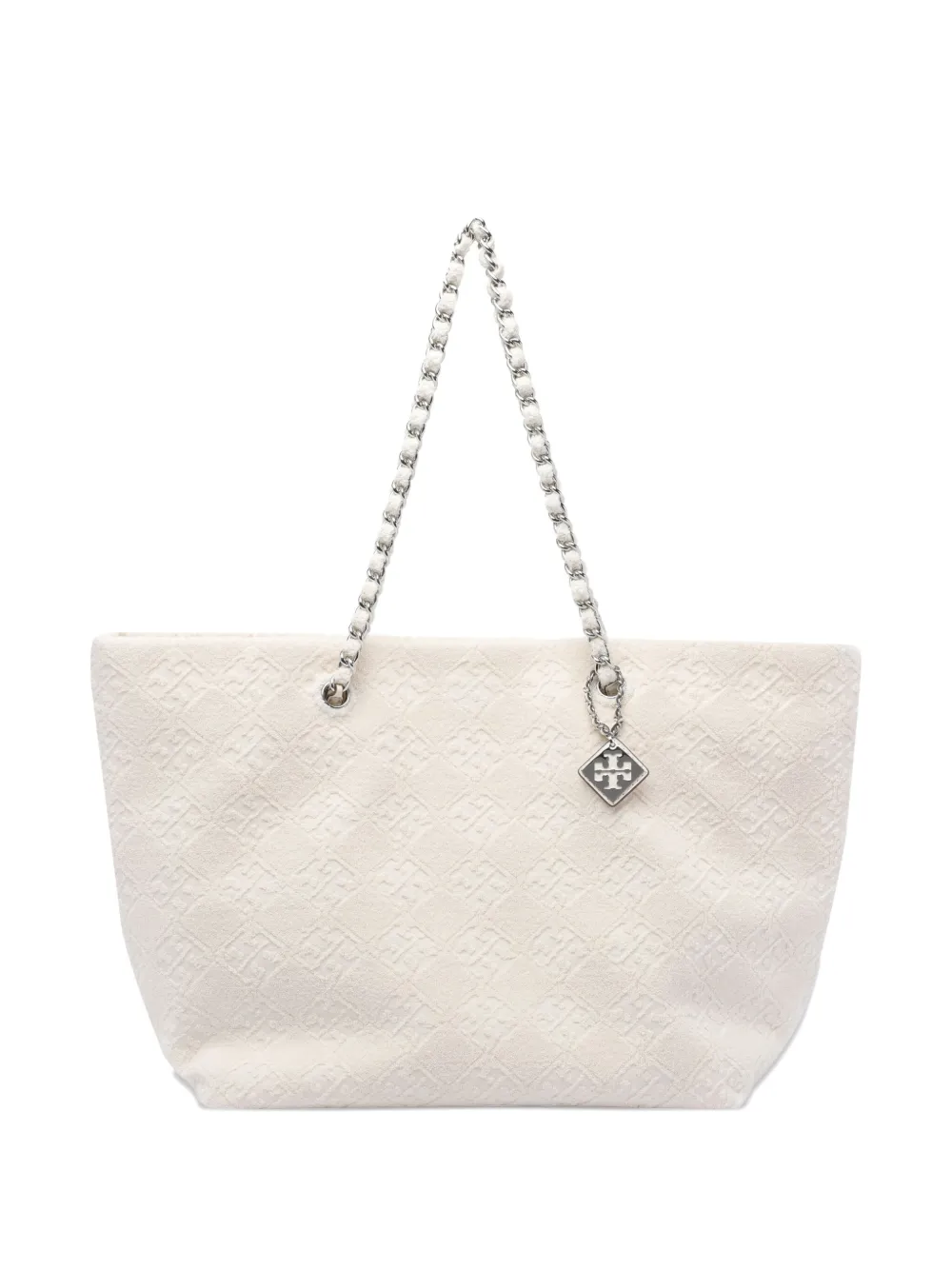 Tory Burch Ella Chain-trimmed Textured Tote Bag In White