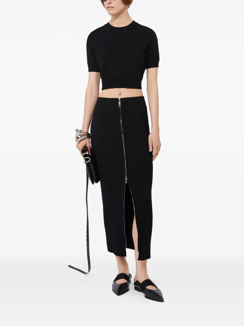 Sportmax Geribbelde midi-rok met rits - Zwart