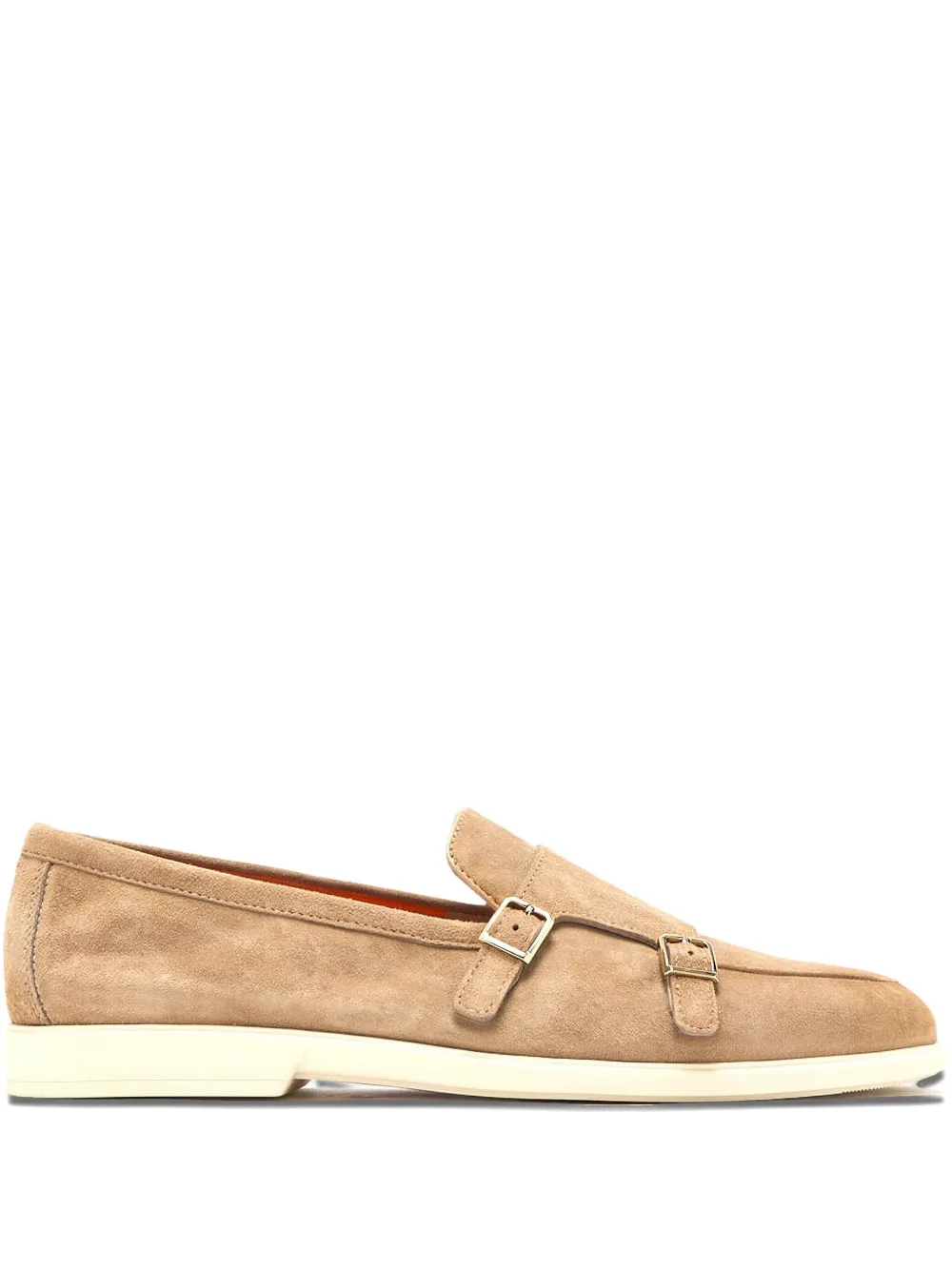 Santoni double-buckle suede monk shoes Neutrals