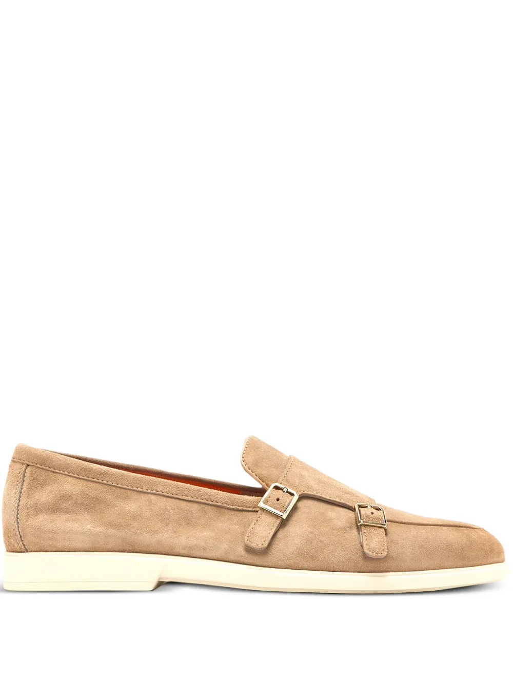 Santoni double-buckle suede monk shoes Neutrals