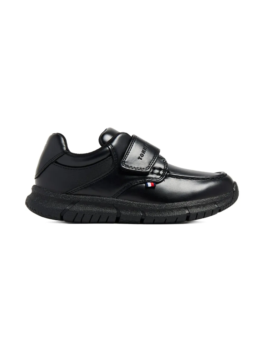 Tommy Hilfiger Junior touch-strap leather sneakers - Zwart