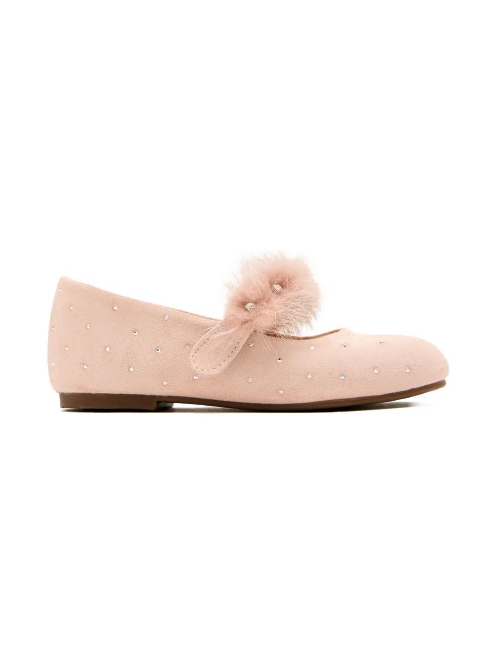 BabyWalker rhinestone-embellished fur-strap ballerinas - Roze