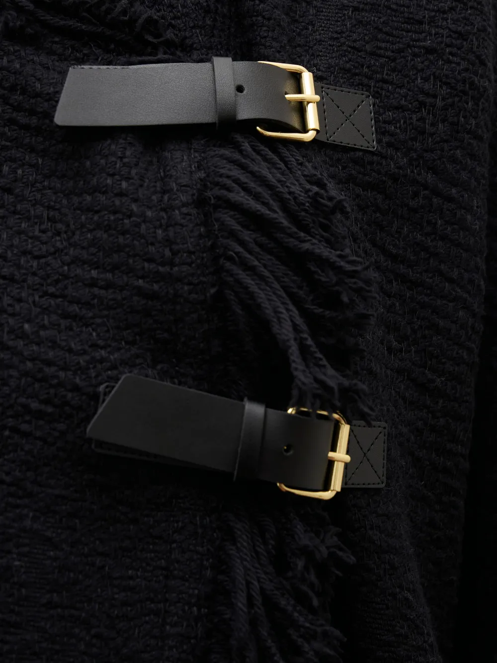 ISABEL MARANT fringed buckled poncho Zwart