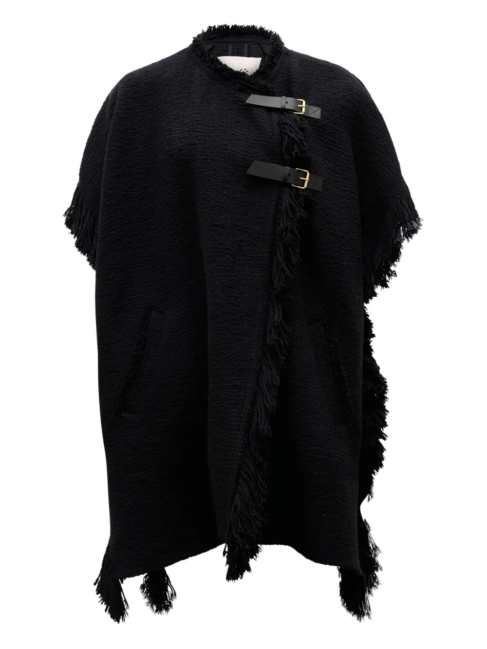 ISABEL MARANT fringed buckled poncho Zwart