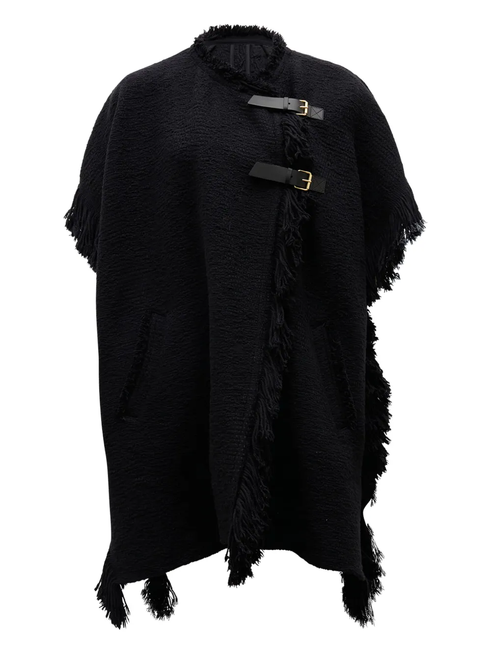 ISABEL MARANT fringed buckled poncho Zwart