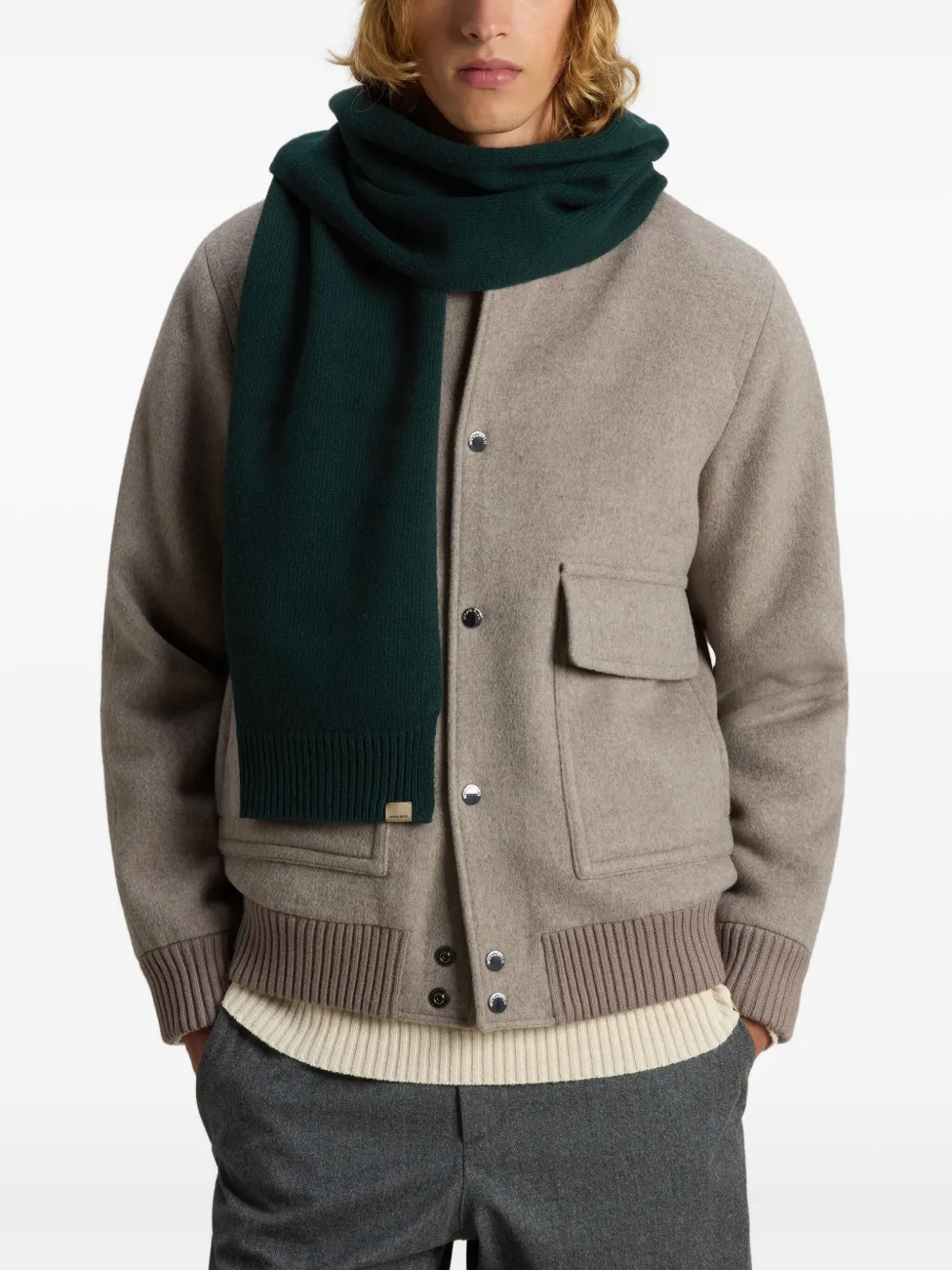 Woolrich Ribbed Beanie-scarf Set In Green