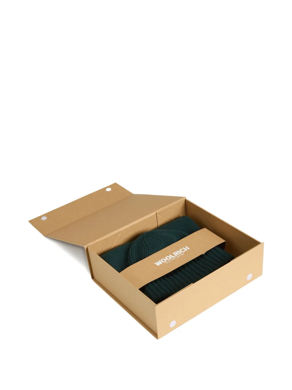 Woolrich Ribbed Beanie-scarf Set In Green
