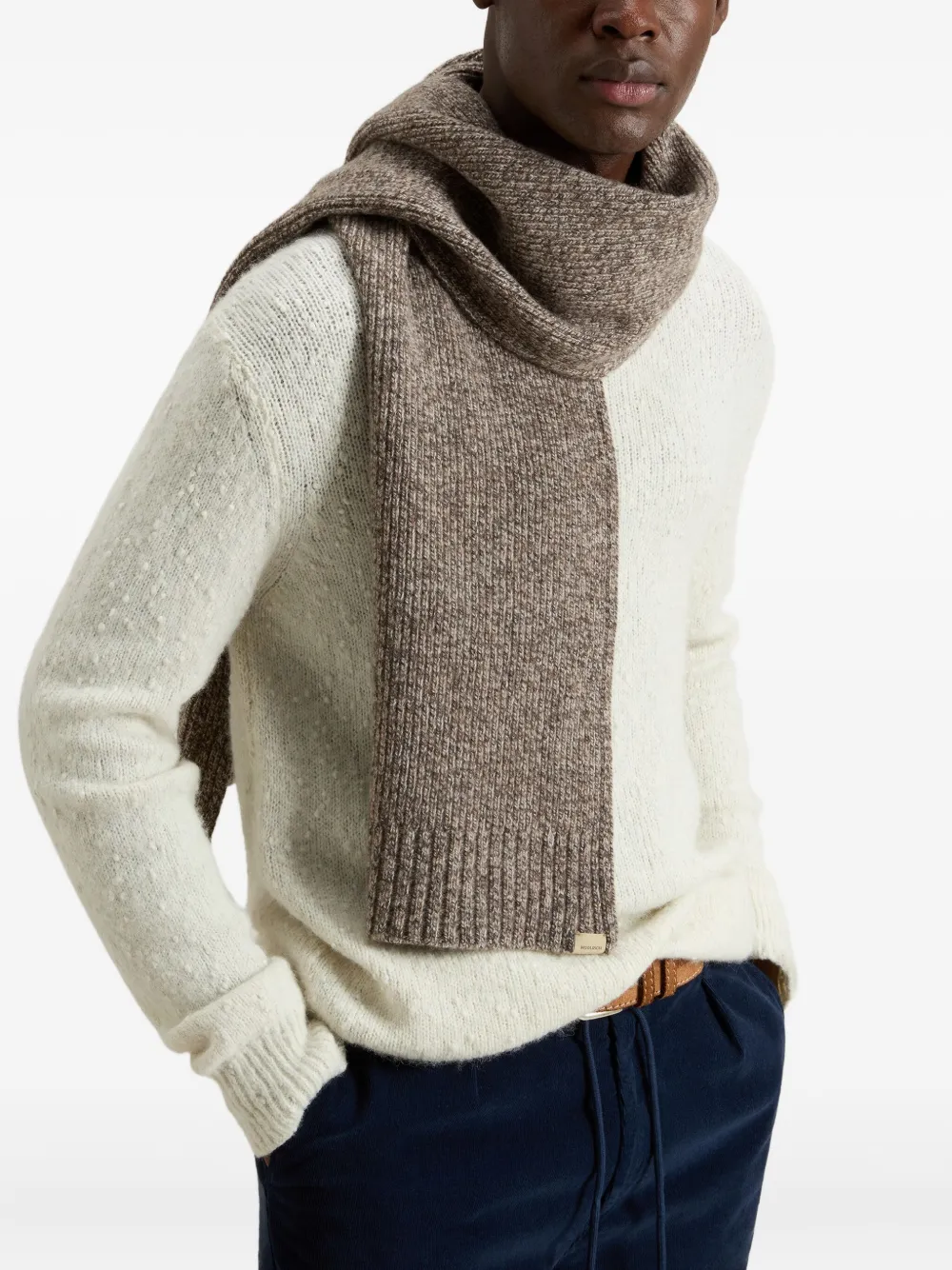Woolrich Ribbed Wool Scarf In Brown