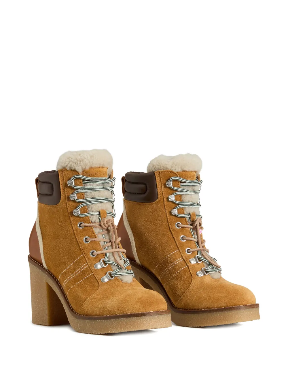 Woolrich lace-up shearling-trim boots Neutrals