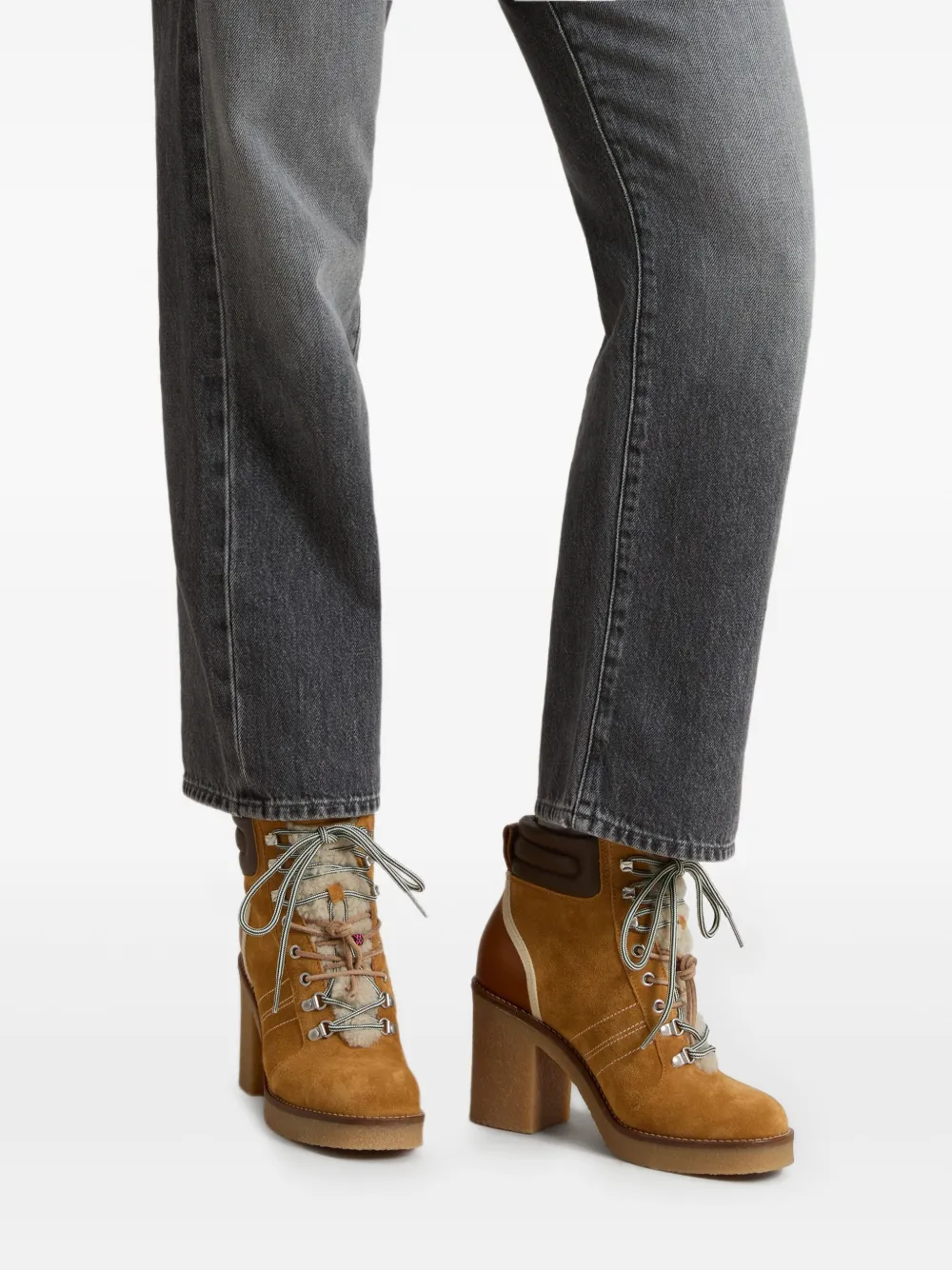 Woolrich lace-up shearling-trim boots Neutrals