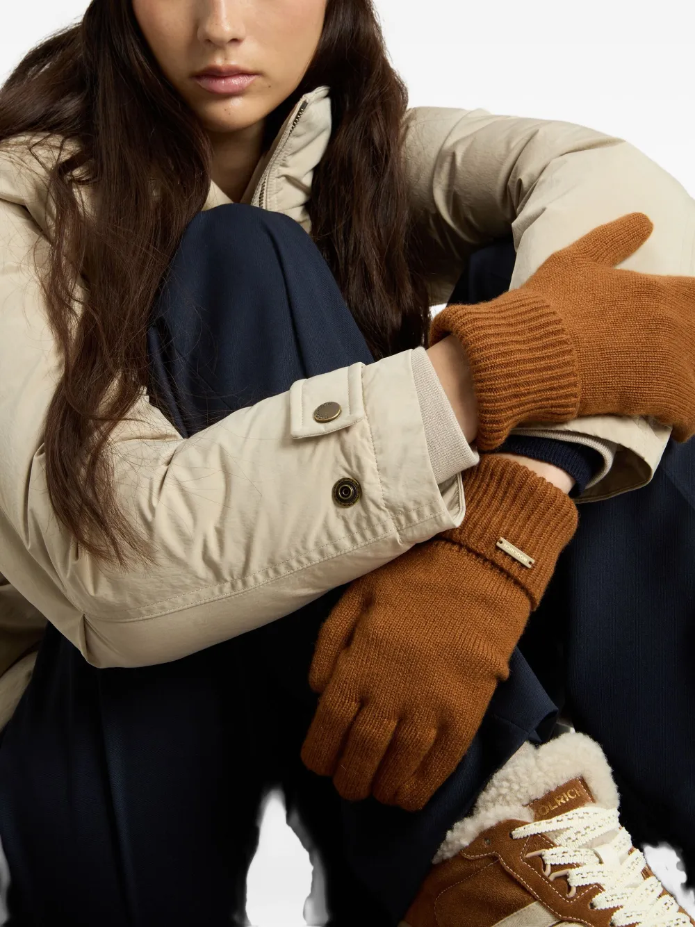 Woolrich Ribbed Cashmere Gloves In Brown
