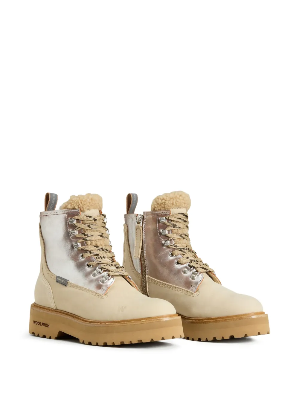 Woolrich metallic-panel lace-up boots Neutrals