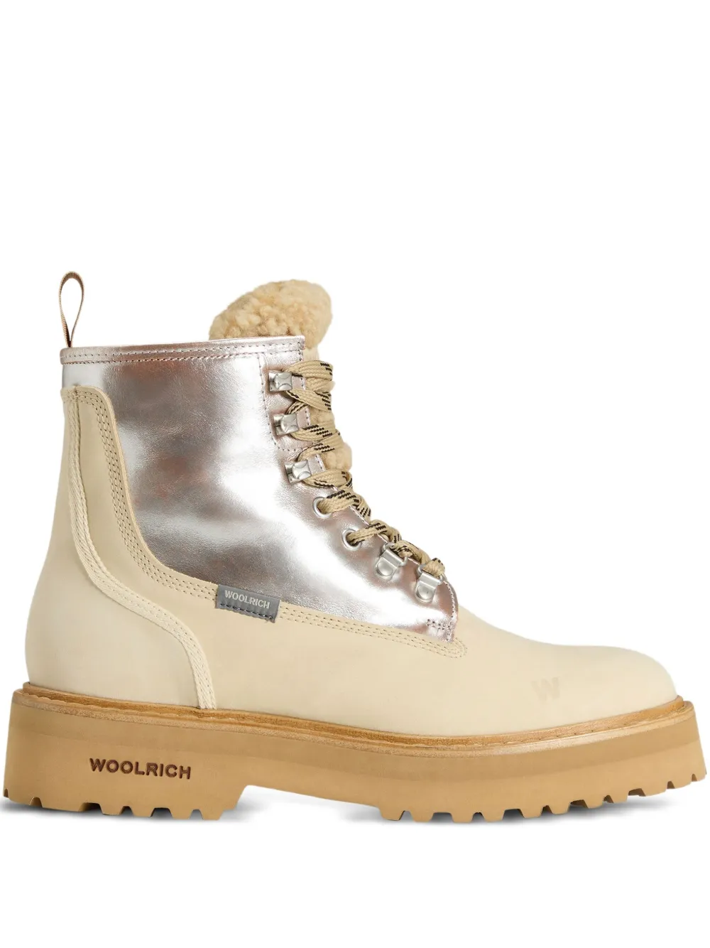 Woolrich metallic-panel lace-up boots Neutrals