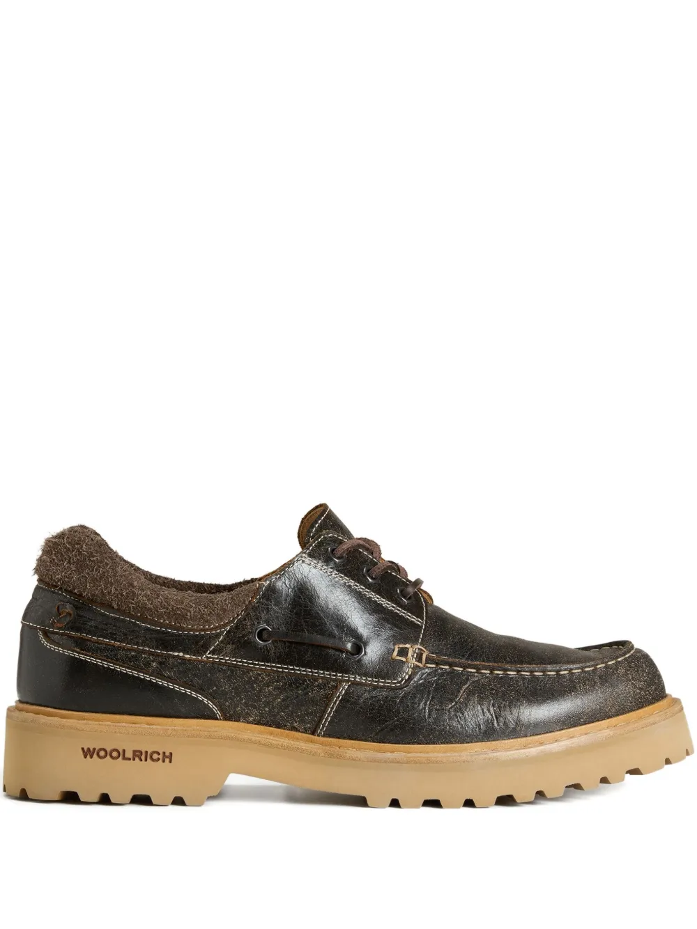Woolrich leather lace-up boat shoes Brown