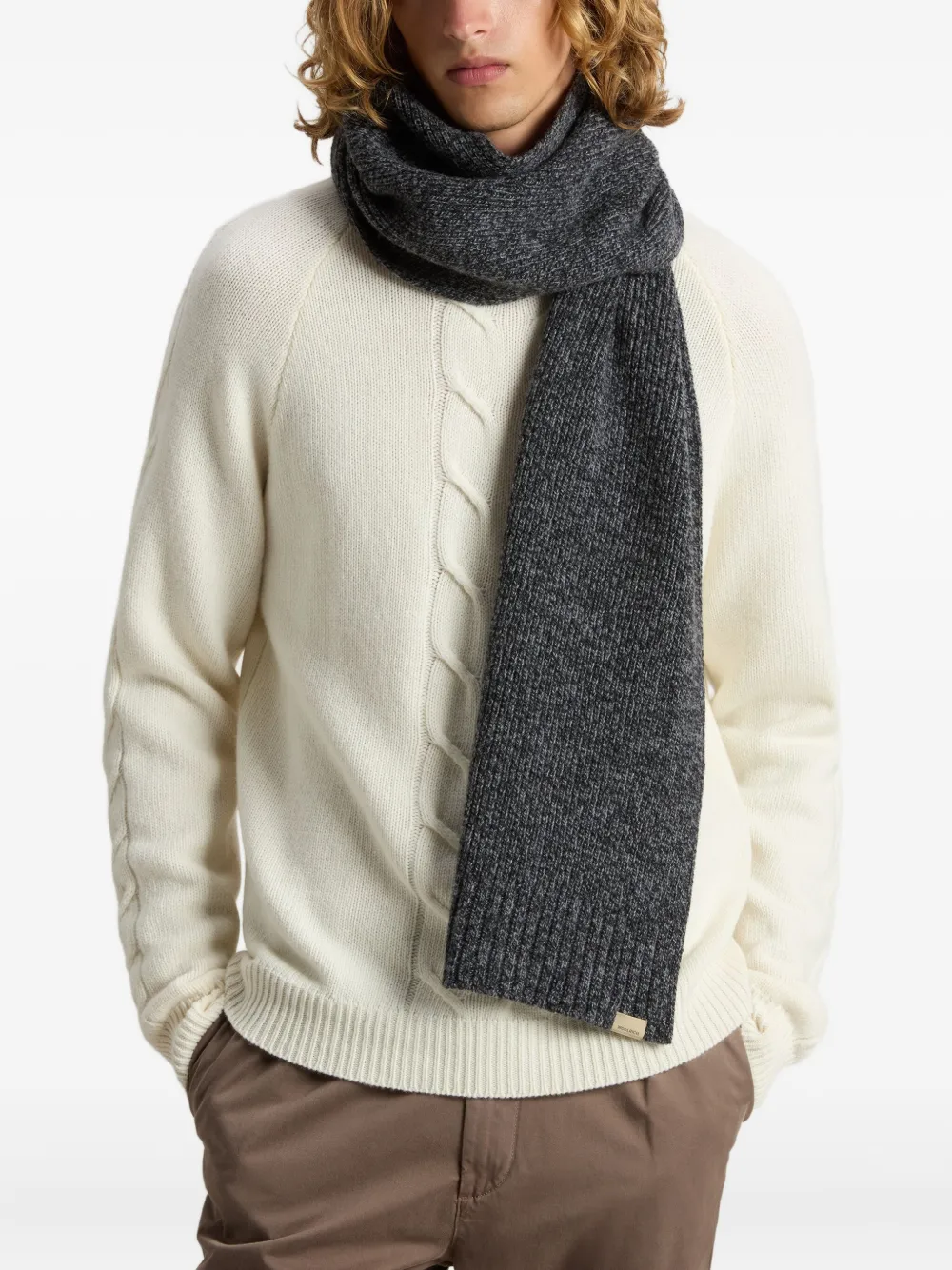 Woolrich Mouline Ribbed Wool Scarf In Black