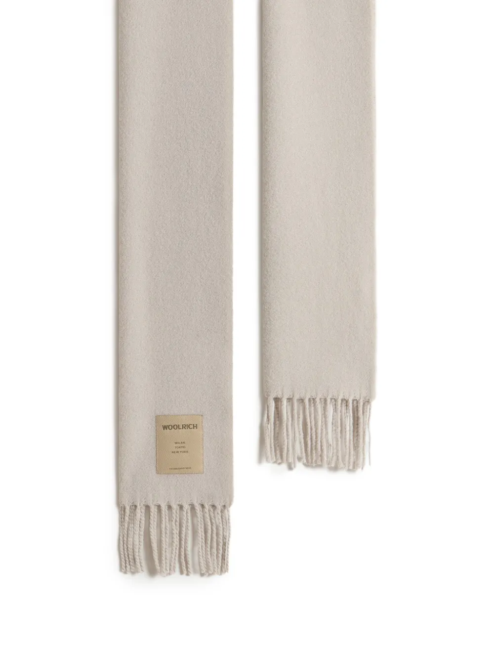 Woolrich Wollen sjaal met franje en logopatch - Beige
