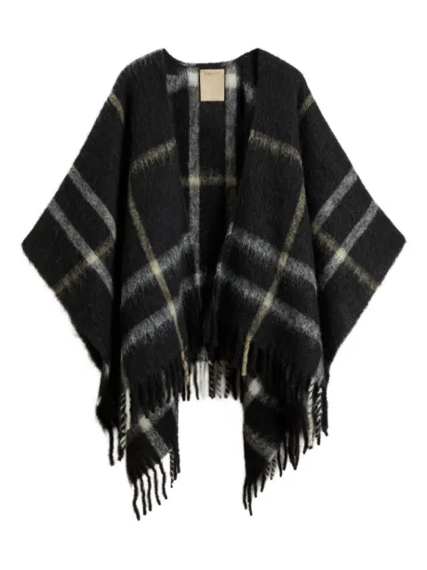 Woolrich brushed check-pattern cape
