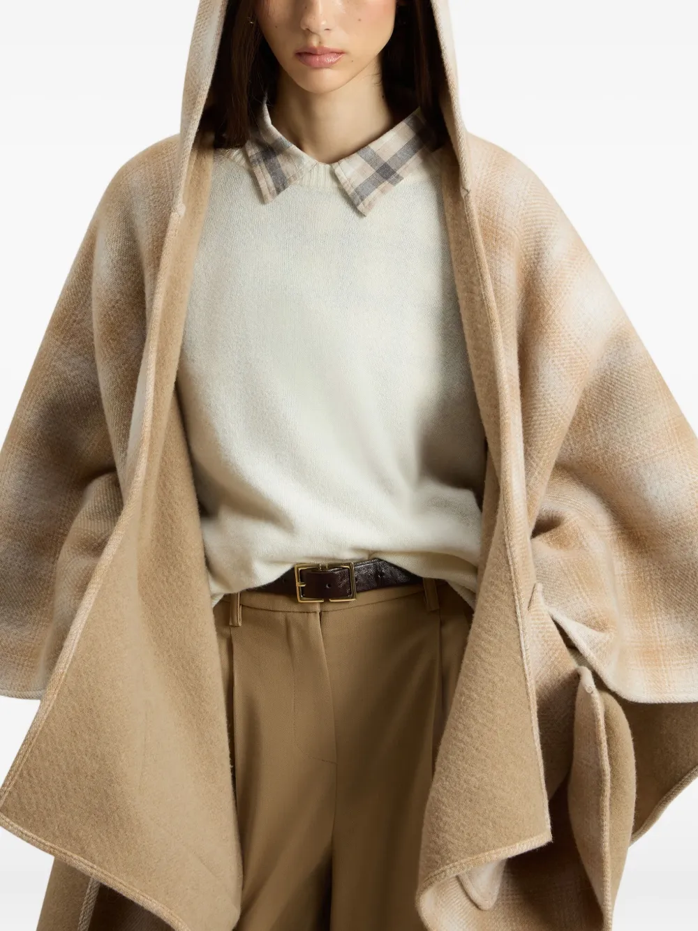 Woolrich Hooded Plaid Cape In Brown